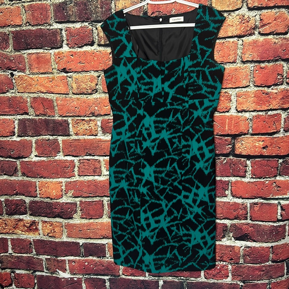 Calvin Klein Jade and Black floral print fully linen women’s Dress